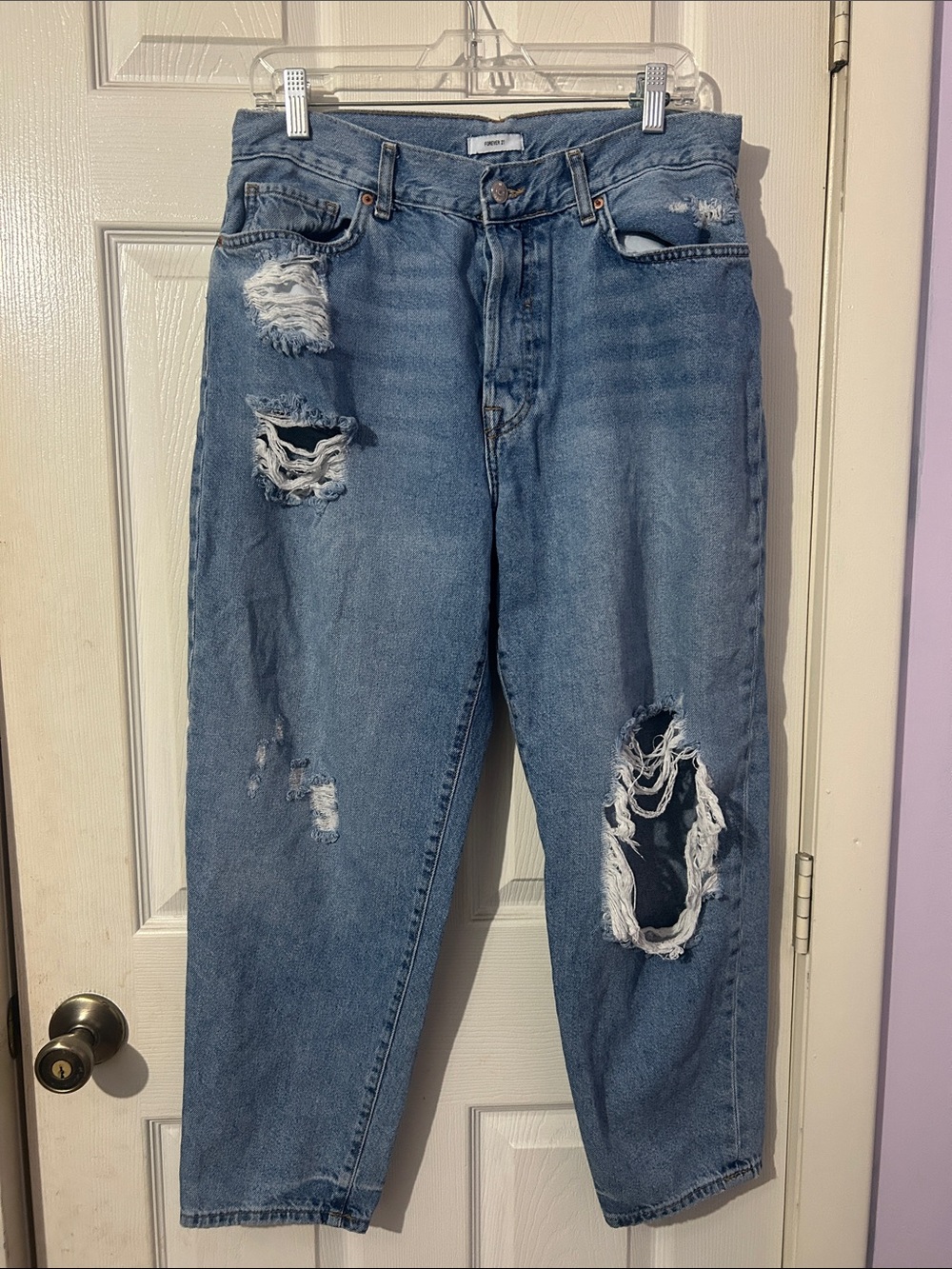Forever 21 Light Blue Distressed Boyfriend Jeans